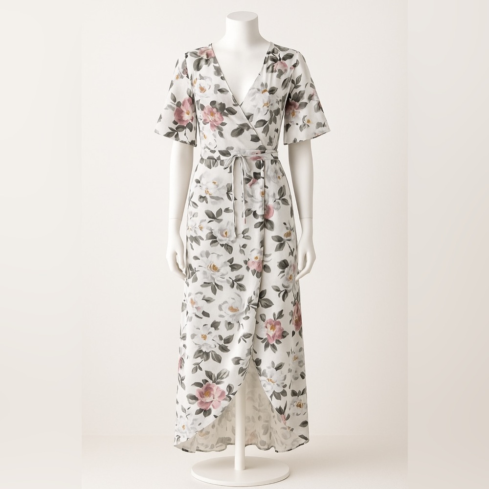 Baltic Born Blue Pink Flutter Sleeve V-Neck Maxi Dress